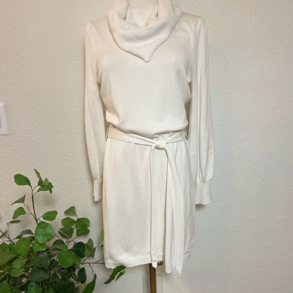 Sam Edelman Ivory Sweater Dress w/ Cowl Neck & Tie Waist – Size M